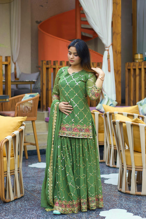 New Designer Party Wear Look Top , Sharara Plazzo  and Dupatta
