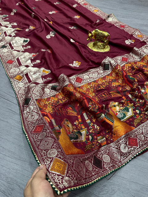 New Pure Dola silk with Zari weaving Saree with zarkan Pallu  border &  samosa lace border