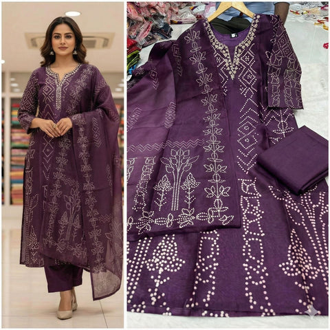New SILK FABRIC with DIGITAL PRINT AND HANDWORK in neck with inner top with duppta