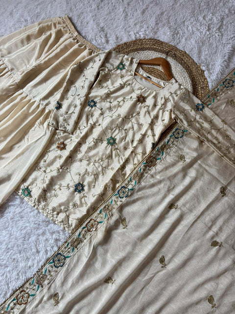 New Soft Chinon  Heavy Embroidery beads and sequence work Dress