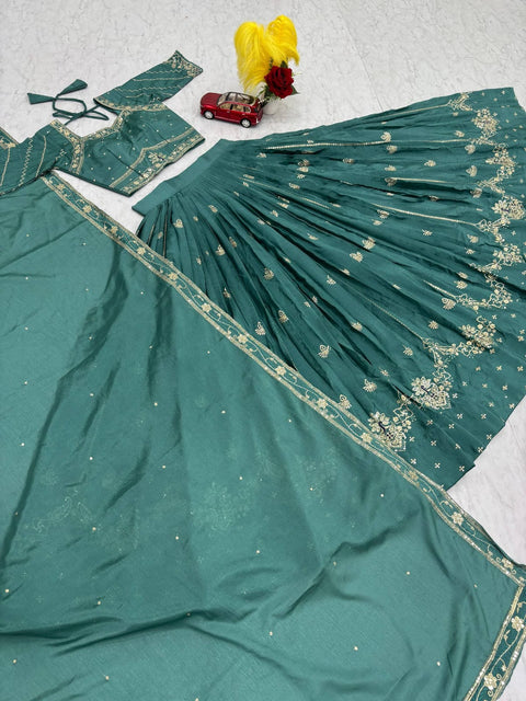 New Chinon fabric Embroidery Thread and Sequence Work Lehenga Choli