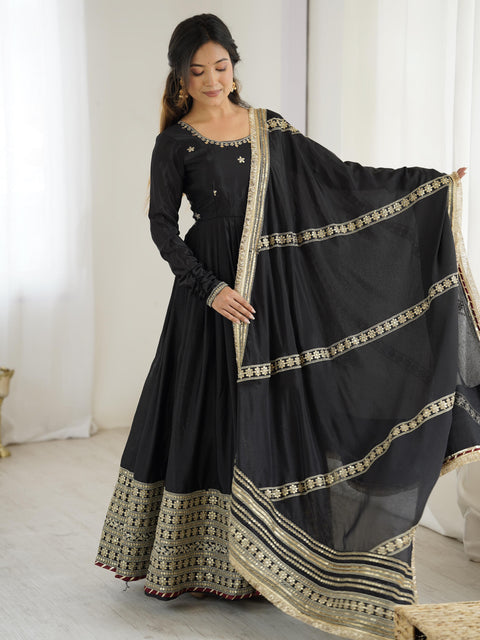 New Chinon SilkThred with Sequnce work Gown
