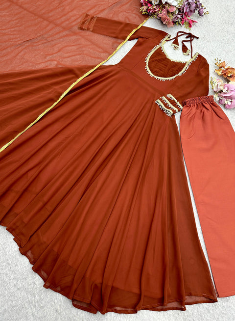 New Designer Party Wear Look Heavy Fox Georgette Gwon Pent & Dupatta Set