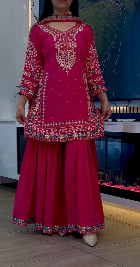 New Heavy Chinon With Heavy  Embroidery Sequence*  Work With Full Sleeve With Latkan Dori