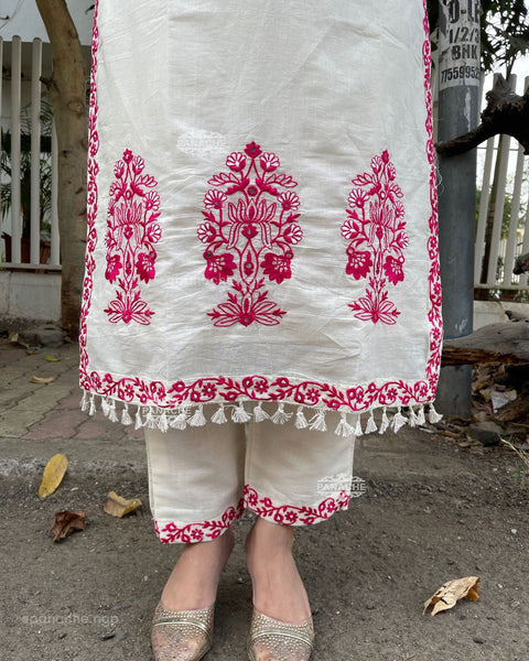 NEW DESIGN FESTIVAL SPECIAL PURE MUL CHANDERI FULL EMBROIDERY KURTI SET