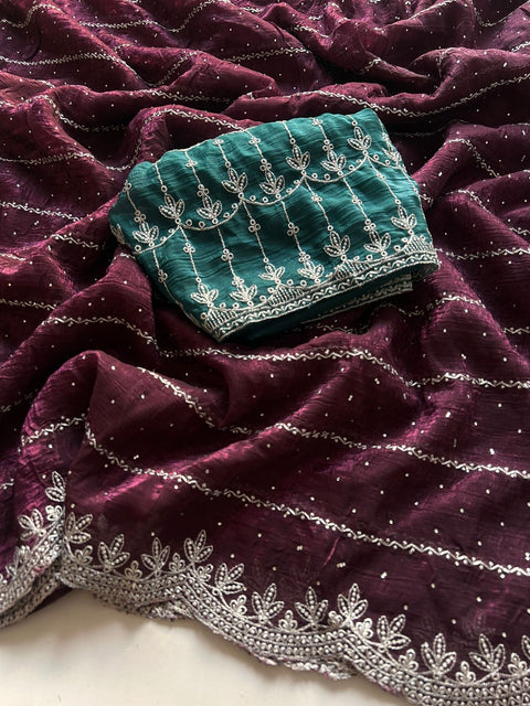 New arrivals crunchy crush saree with embroidery all over  siroshki & DESGINER embroidered border work