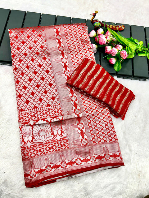 New Pure Litchi Silk Saree With Running Contrast Blouse With extra Matching Blouse