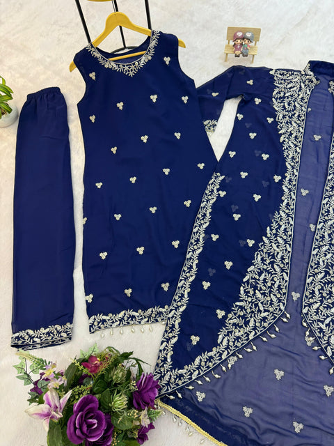 NEW LAUNCHING 3 PIECES KURTI, KOTI & PENT WITH EMBROIDERY WORK