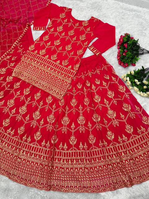New DESIGNER WEAR HEAVY CHINE STITCH WORK TOP LEHENGAS WITH DUPATTA