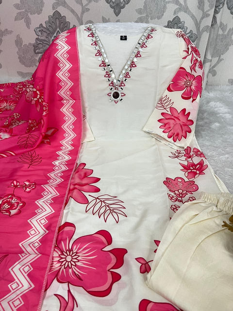 New premium Muslin Silk Kurti With Pant With Dupatta