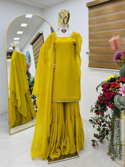 New Designer Party Top Pallazo & Dupatta Set