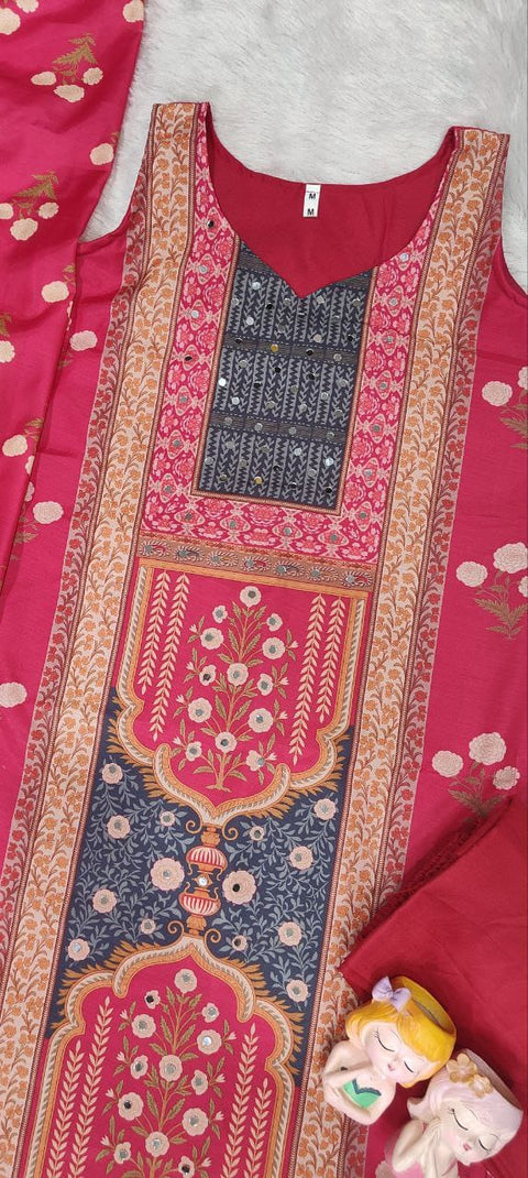 New Beautiful maslin with original MIRROR workstraight-cut Kurti