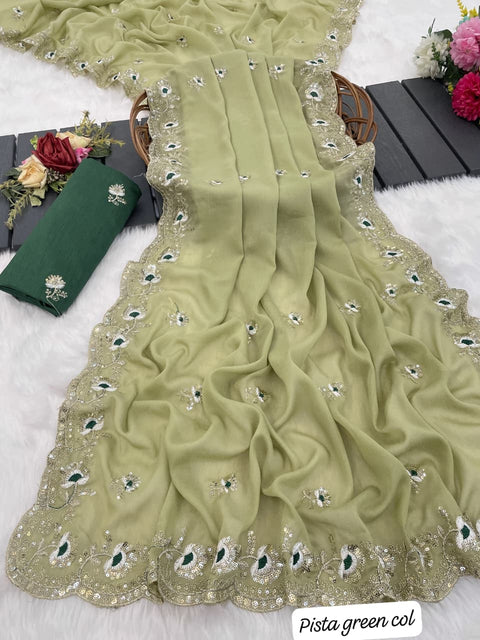 NEW ARRIVALS sequence work WITH CUTWORK BORDER SOFT Georgette silk saree