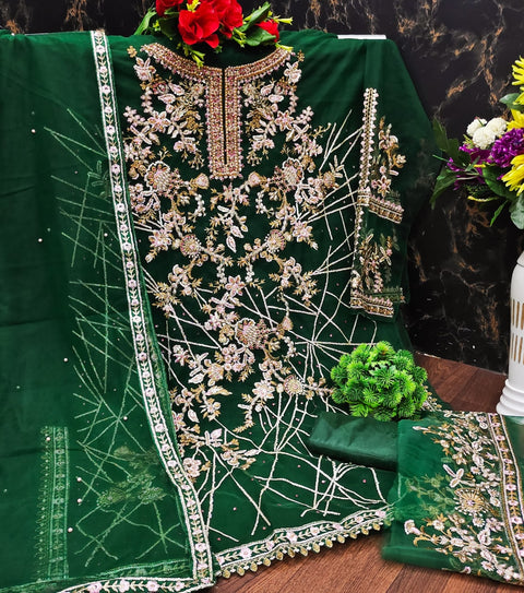 New Pakistani Design Embroidery Work With Diamond Work Dress