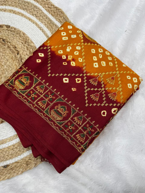 New  Silk Original Bandhani With Gota Embroidery Saree