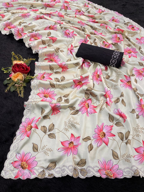New classy look with this spectacular Satin silk saree.