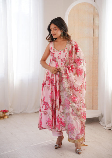 NEW FLORAL PRINT STRAIGHT KALI CUT ANARKALI SUIT