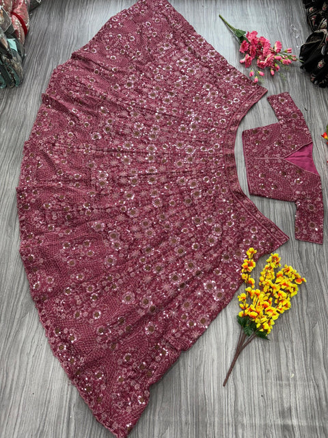 New Premium Chinon Silk Embellished With Heavy Thread Embroidery ,Glitter Dori And Heavy Sequins Work Lehenga