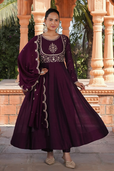 New Designer Embroidered Anarkali and Pant with Dupatta Set