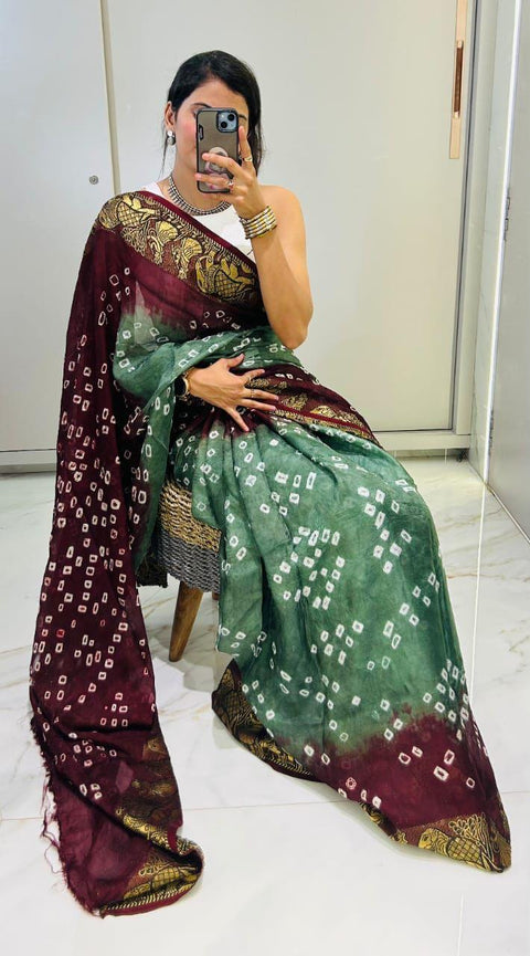 New Bandhani Art Silk With Zari Waving Saree