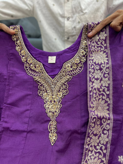 NEW ARRIVALSbeautiful hand-worked neckline & Banarasi zariAnarkali style