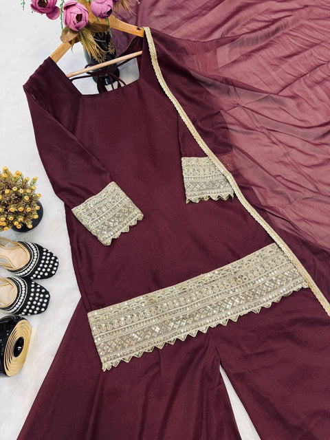 New Heavy Star Georgette With  Sequence and Coding*  Work With Full Sleeve With Latkan Dori Sarara Plazo