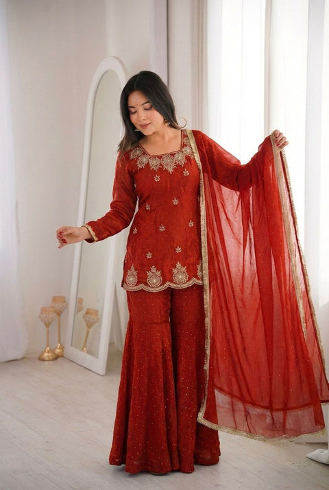 New Premium Embroidery Sequence Work With Zarkan Diamond Work Fully Stitched & Ready to Wear Dres