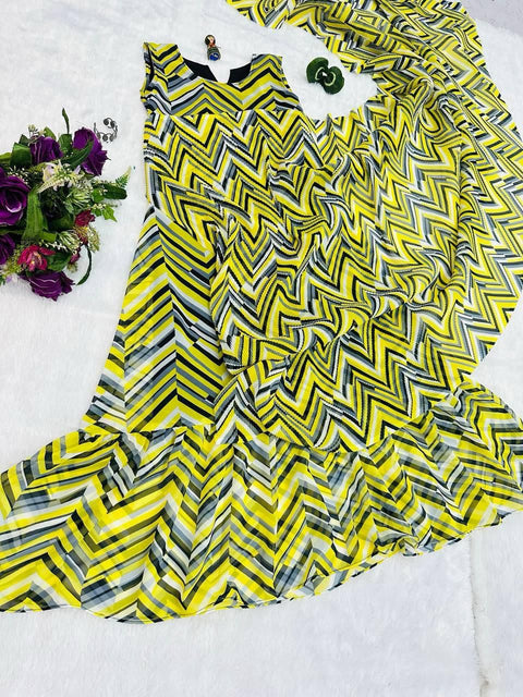 NEW SUPERHIT TRENDING FAUX GEORGETTE FABRIC WITH DIGITAL PRINT FULL FLAIR STITCHED GOWN WITH CRUSH FABRIC DUPATTA