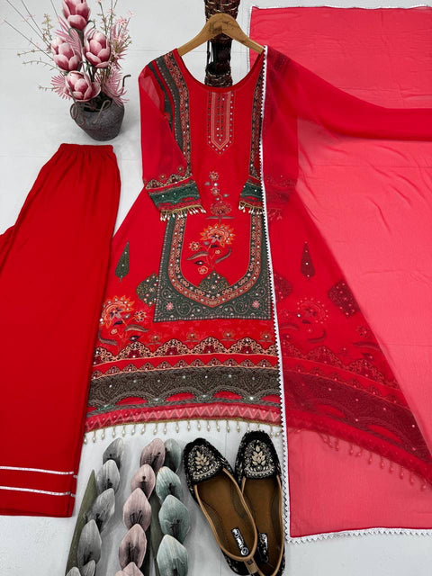 NEW DESIGNER HEAVY FUAX GEORGETTE DIGITAL PRINT HAND WORK FANCY SALWAR SUIT