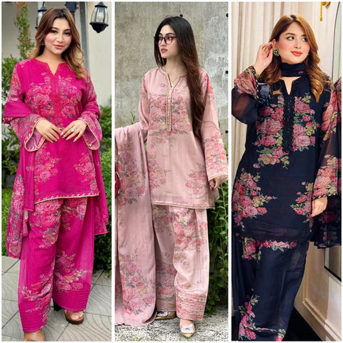 New Designer Collection In Pure Faux Georgette Top-Bottom And Dupatta Set