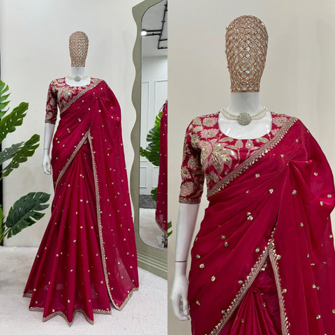 New Premium Thred & Sequnce work beautiful Designer Saree