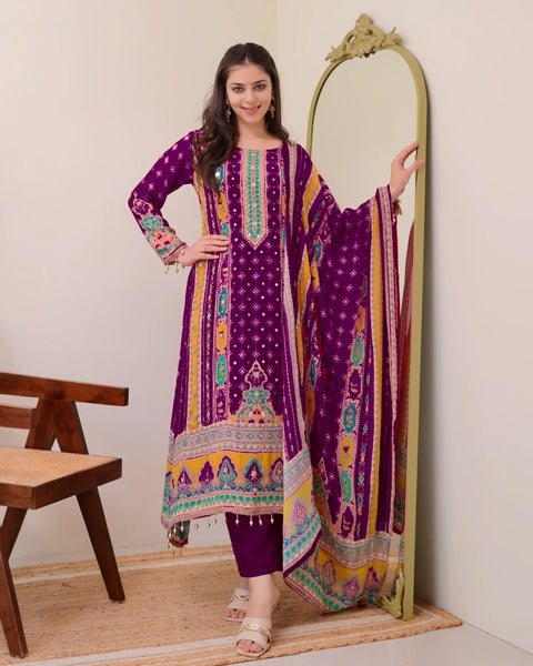 New DESIGNER WEAR JAYPURI TRENDING  TOP WITH PRINTED WORK WITH MIROR WORK WITH PLAZZO AND DUPATTA