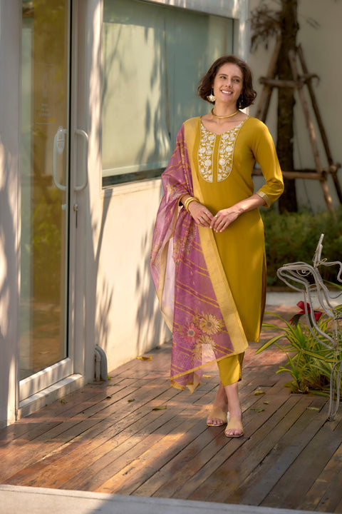New Heavy Muslim Cotton With Heavy Rayon Cotton With Embroidery Sequence Work Top-Bottom And Dupatta Set