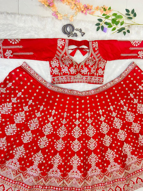New Premium Malai Satin Embellished With Beautiful Thread Embroidery lehenga