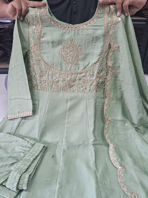 New Designer Embroidered Anarkali and Pant with Dupatta Set