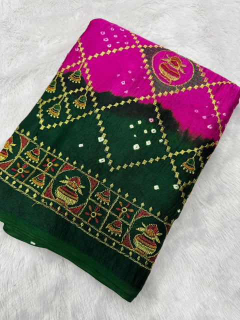 New  Silk Original Bandhani With Gota Embroidery Saree