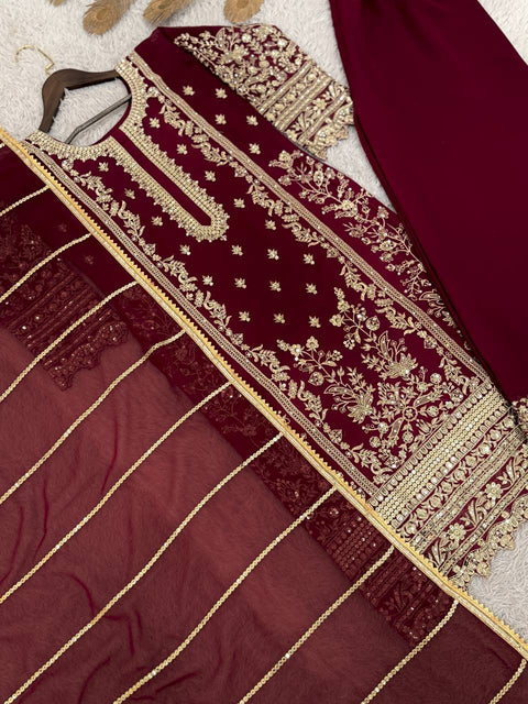 New PRESENTING 3 PIECE STYLISH KURTI, PLAZZO AND DUPATTA WITH BEAUTIFUL EMBROIDERY SEQUENCE WORK