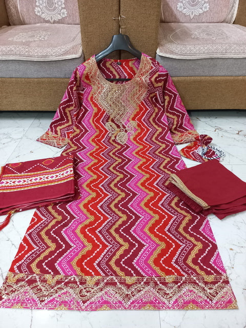 New Premium  printed kurti with pant and malmal full Dupatta