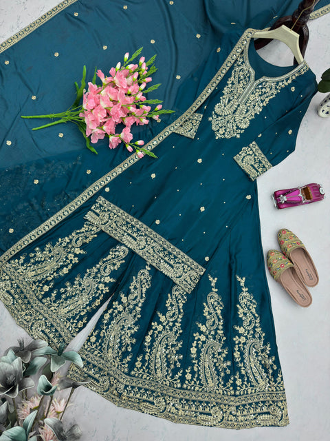 NEW Launching Designer Party WearHeavy Chinon Silk Plazo with Dupatta