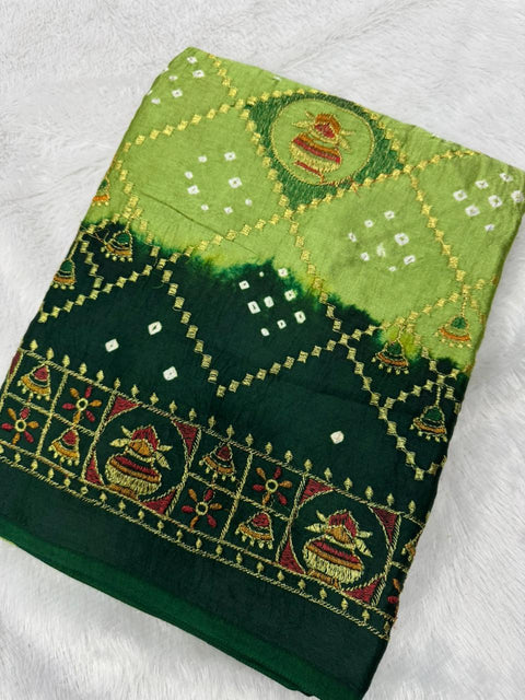 New  Silk Original Bandhani With Gota Embroidery Saree