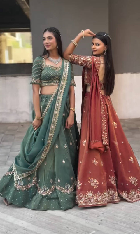 New Chinon fabric Embroidery Thread and Sequence Work Lehenga Choli
