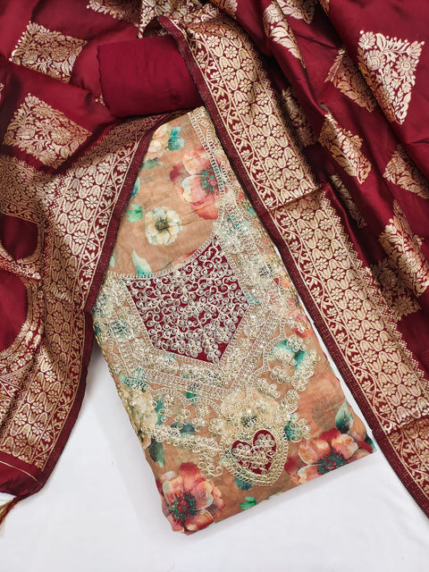New modal chanderi print with coding work Exclusive Dress Material Suit