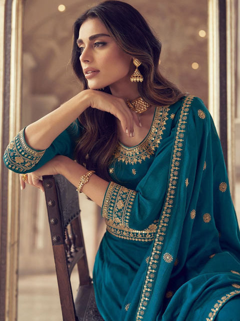 New Pure Chinnon Silk With Heavy Embroidery Zari Dori Sequence Work and Sleeve