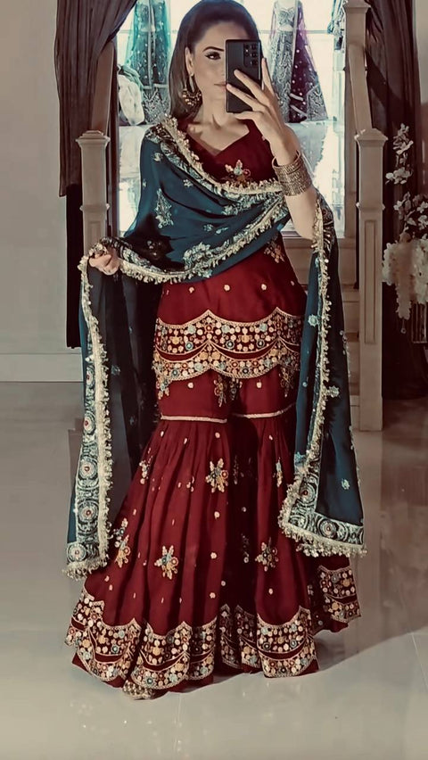 New Designer Party Wear Look Top-sarara and Dupatta With Heavy Embroidery Work