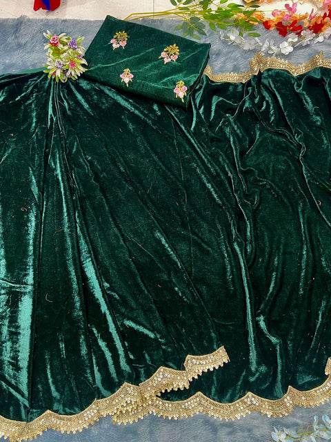 New Premium Velvet EmbellishedBeautiful Latest Ready To Wear Saree