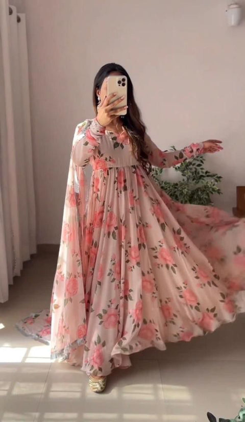 New Premium Printed Attractive Party Wear Georgette Gown