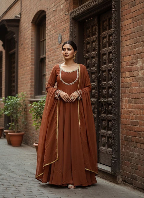 New Designer Party Wear Look Heavy Fox Georgette Gwon Pent & Dupatta Set