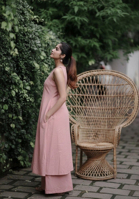 New Peach soft Cotton Solid Kurta Palazzo set