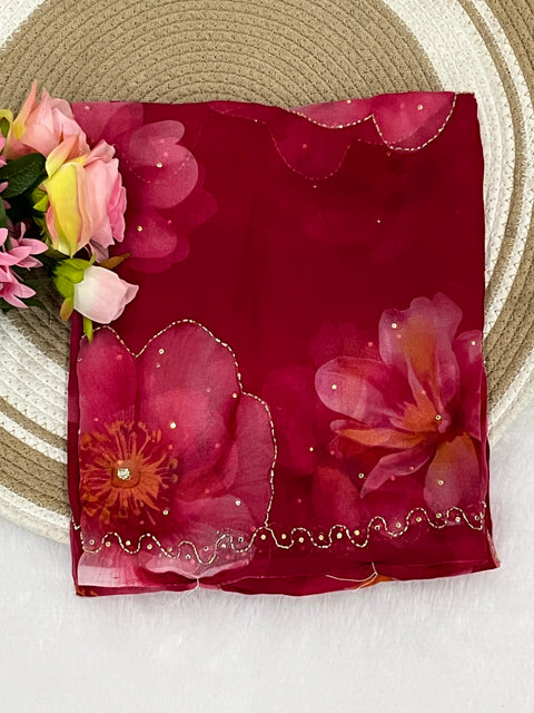 New launching bookingBrush print with hand work saree
