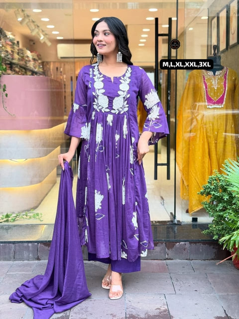 New kurta set with Cotton Pant & Malmal Dupatta with tier pattern